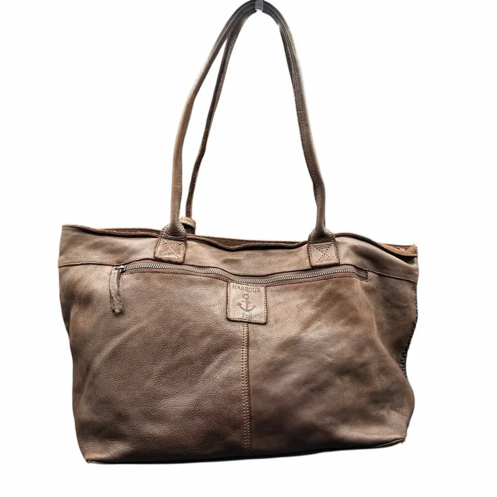Harbour 2nd Brown Woven Leather Tote Shoulder Bag Anchor Charm